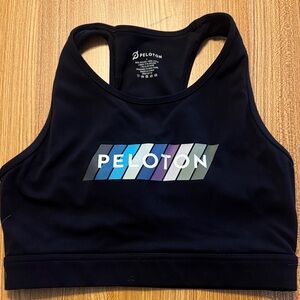 Peloton Women's black Sports Bra with Multicolor Logo